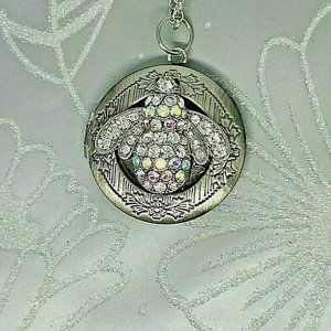 Rainbow AB Rhinestone Bumble Bee Necklace Locket